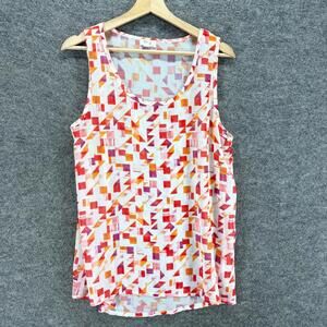 Found Blouse Women L Large White Geometric Sleeveless Wide Strap Round Neck